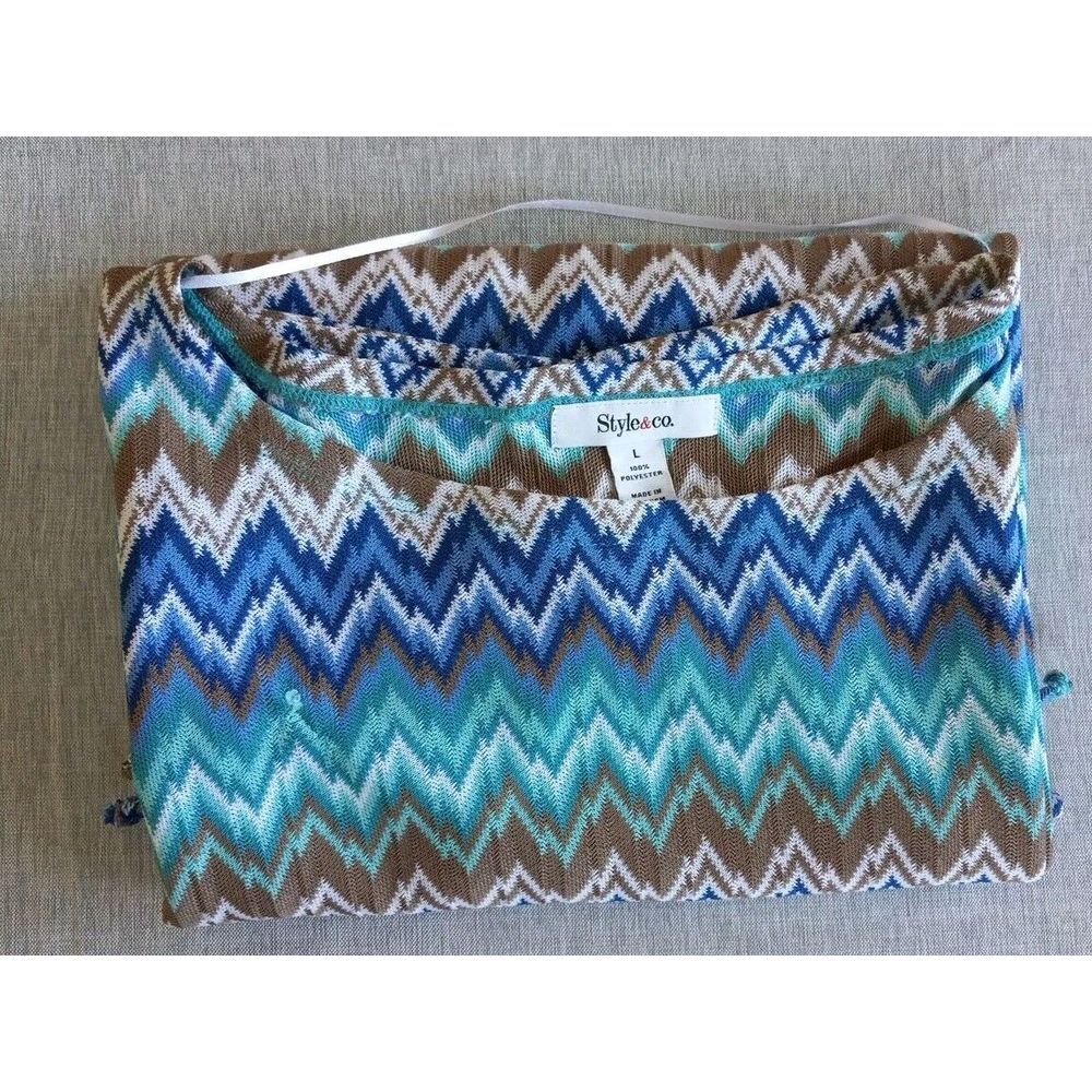 Style&Co Women's Large Boho Aztec Pattern Pullover Blouse Multicolor Drawstring - Picture 3 of 7